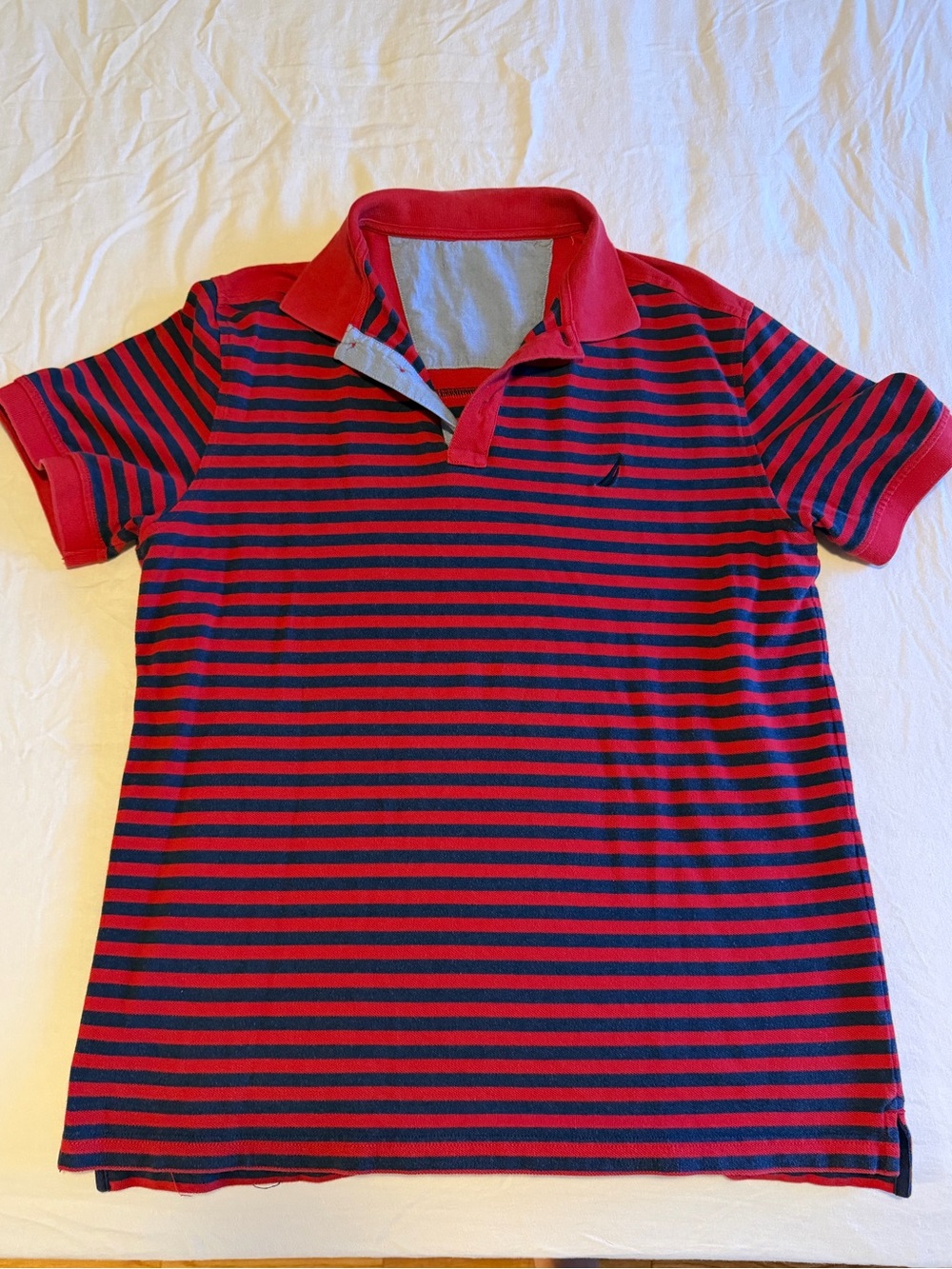 Nautica Red and Navy Striped Polo Shirt